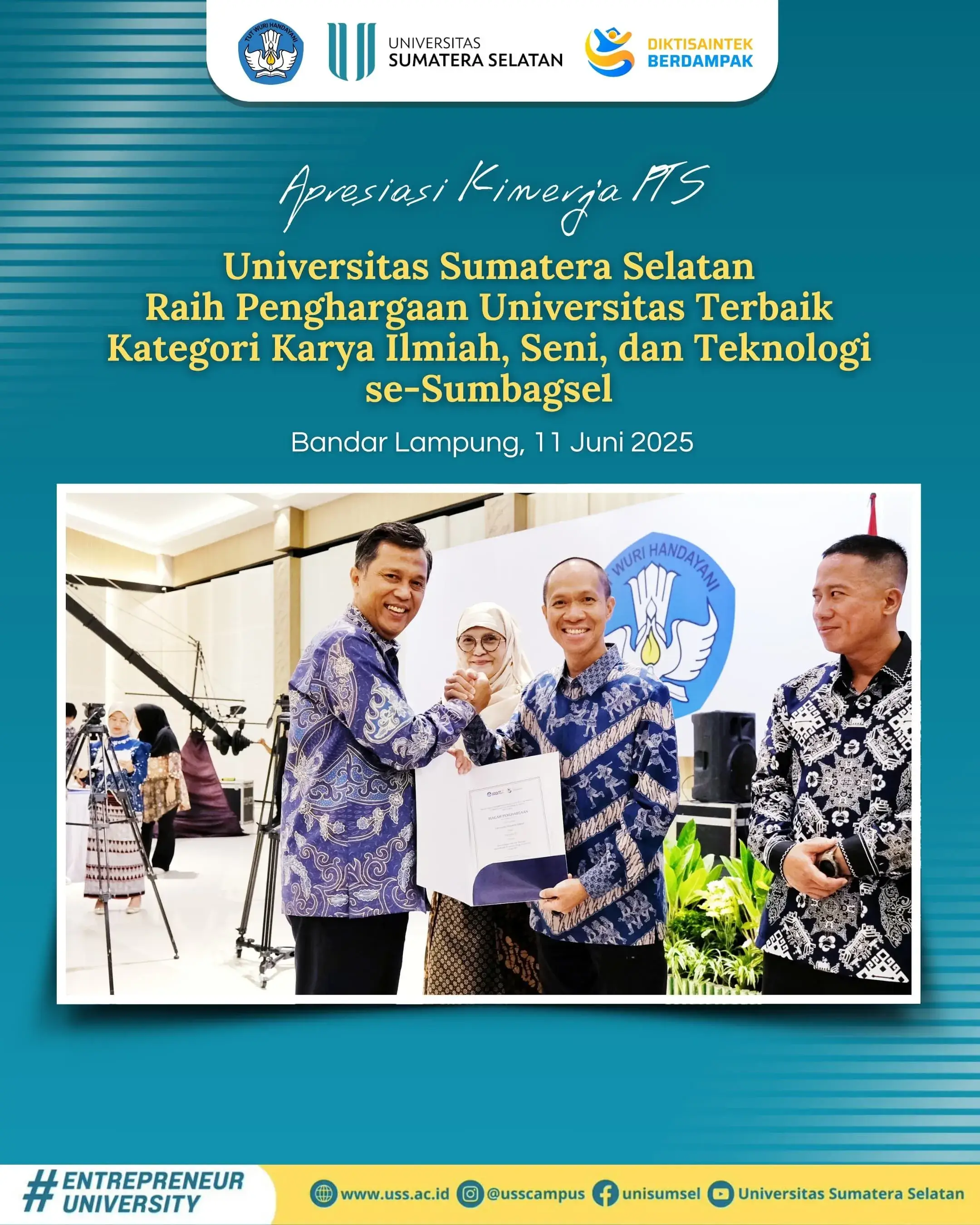 USS Raih Penghargaan Universitas Terbaik dalam Karya Ilmiah, Seni, dan Teknologi se-Sumbagsel